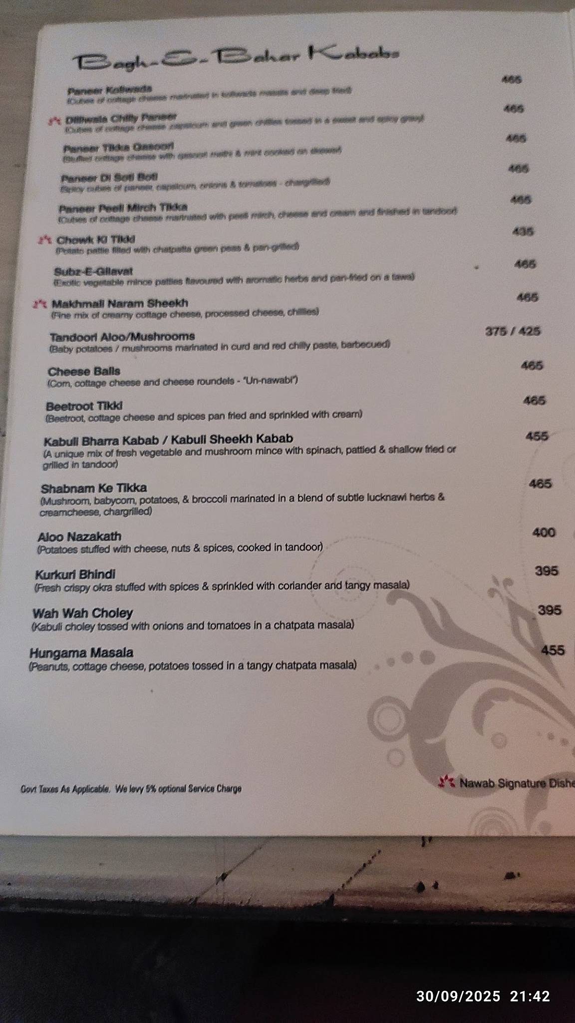 Nawab Asia menu