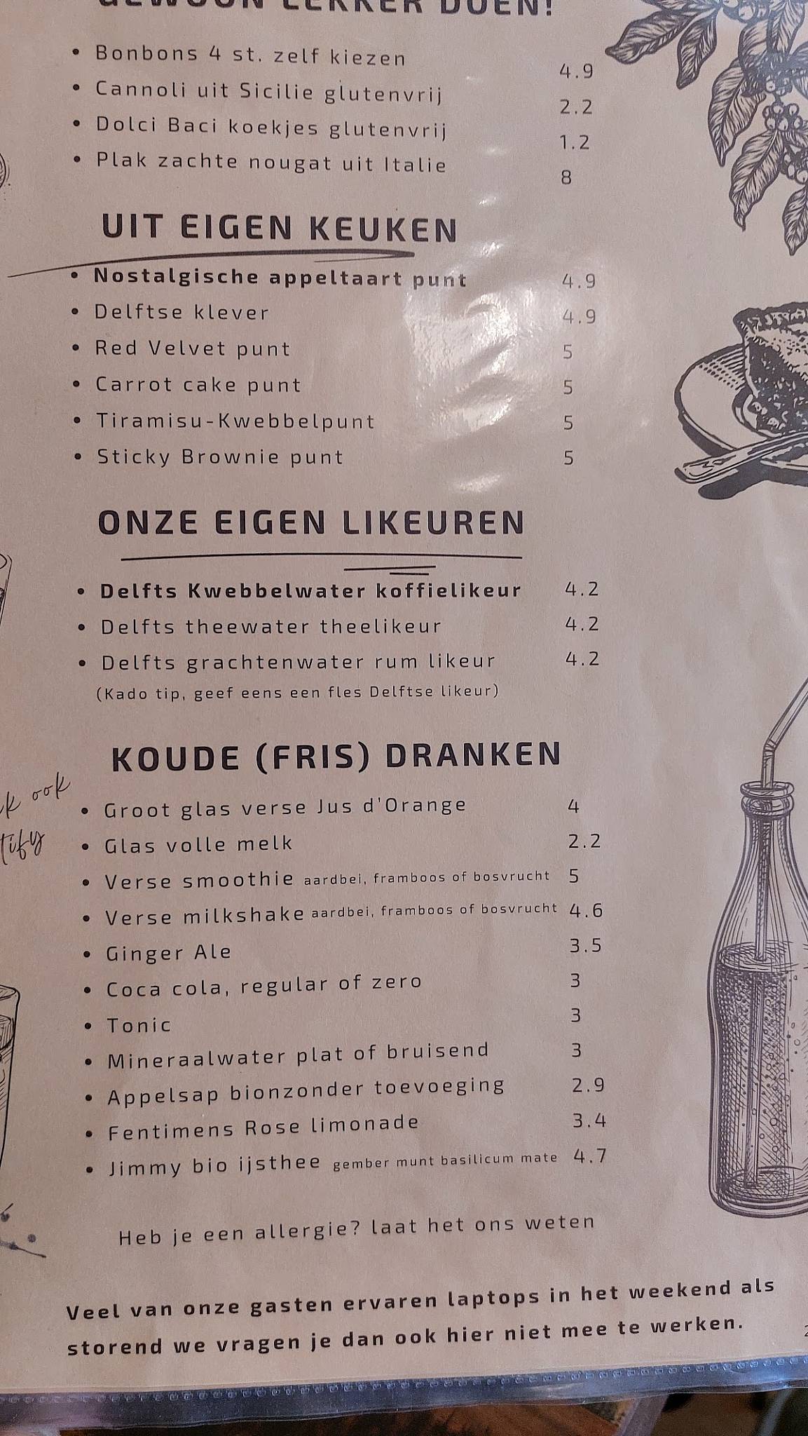 Menu de Neef Rob, de Espresso- & Theebar van Delft