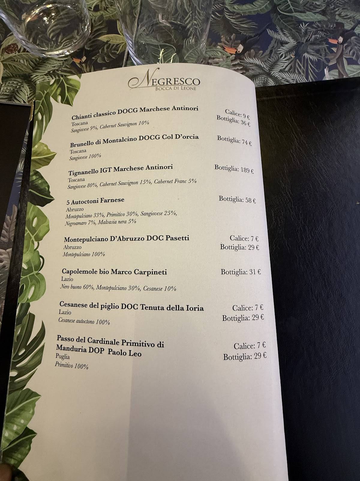 Menu di Negresco Bocca di Leone 