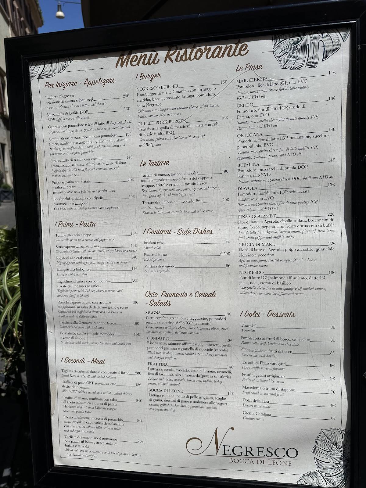 Menu di Negresco Bocca di Leone 