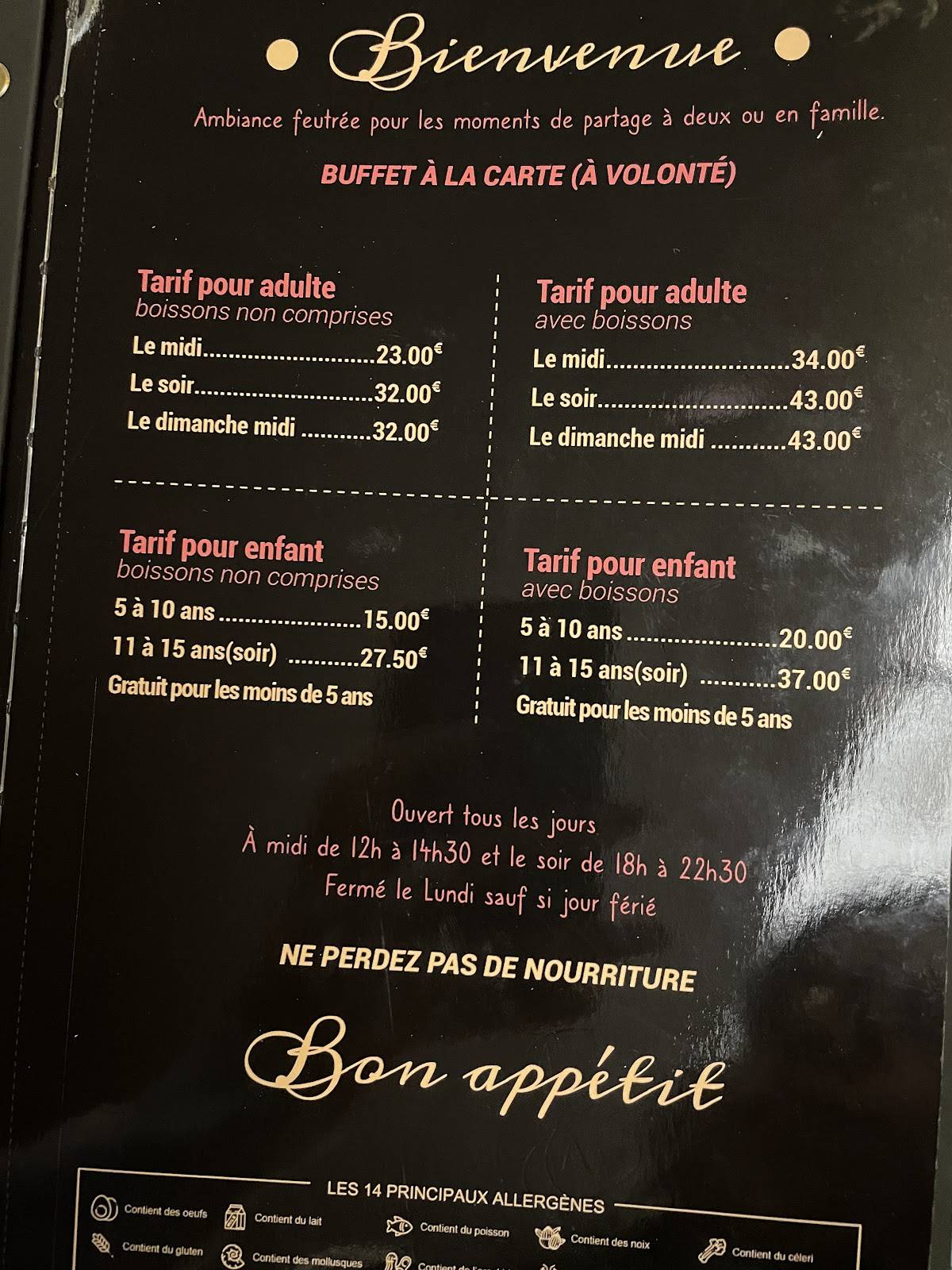 Menu de New Asia