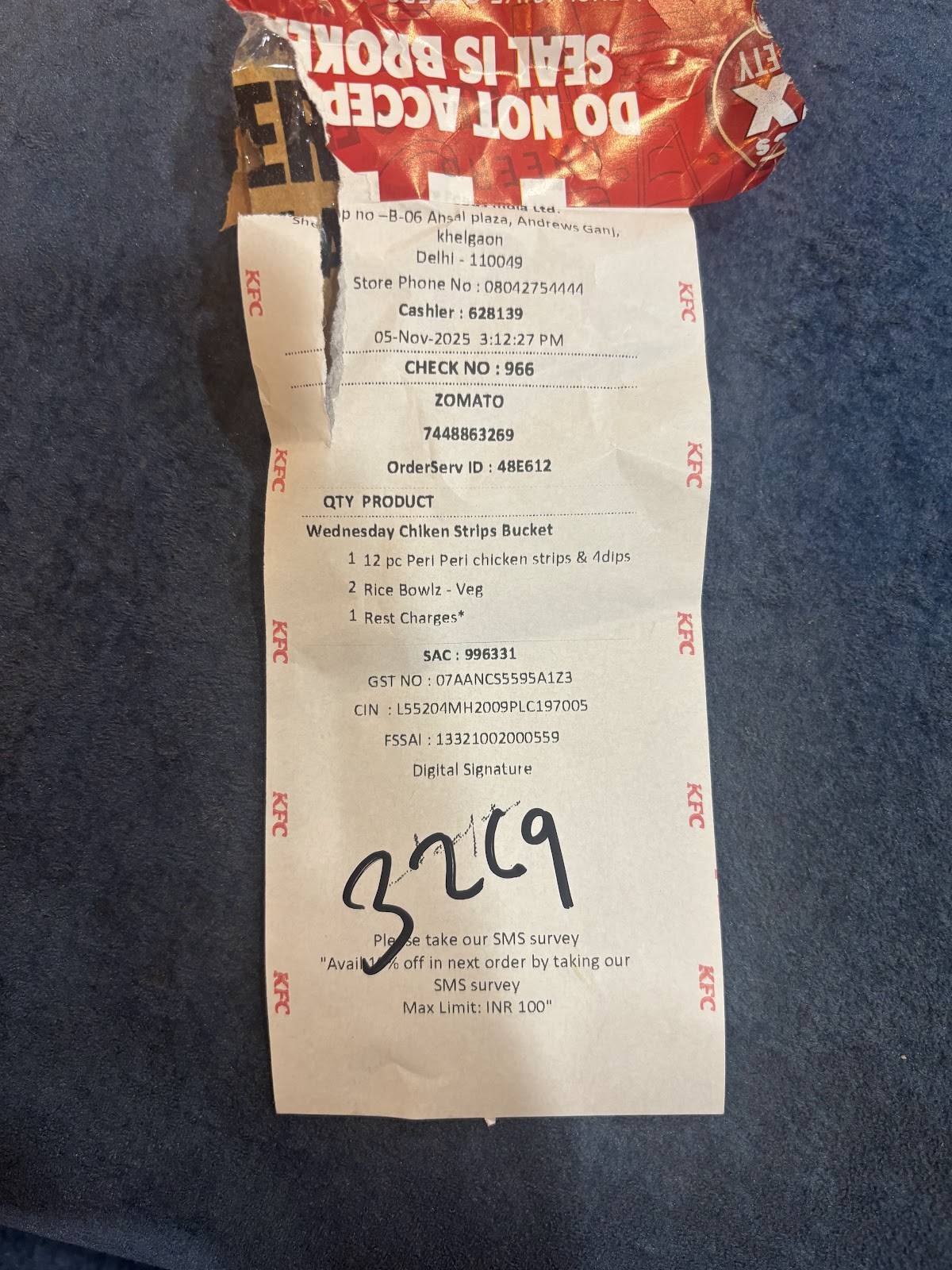 KFC menu