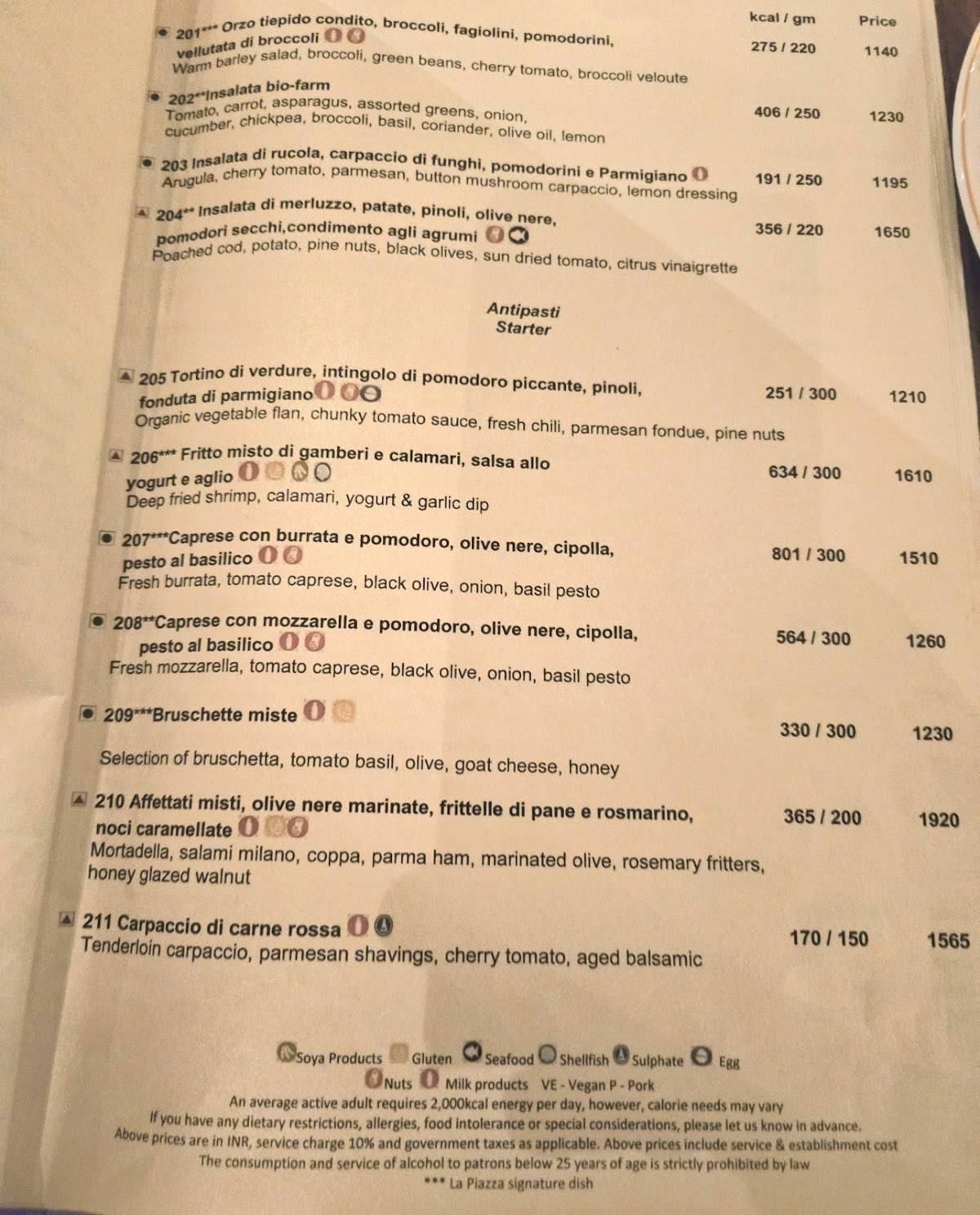 La Piazza menu