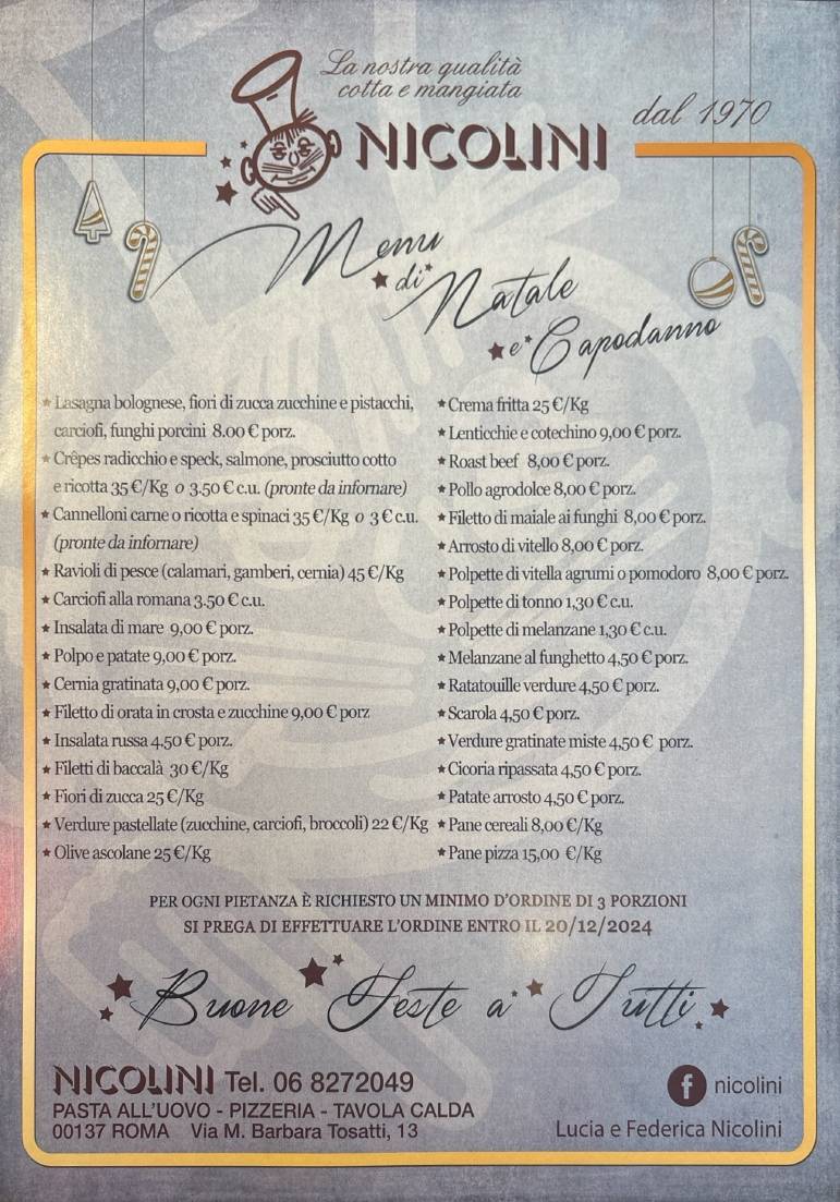 Menu di Nicolini: Pasta all'Uovo - Rinfreschi - Tavola Calda 