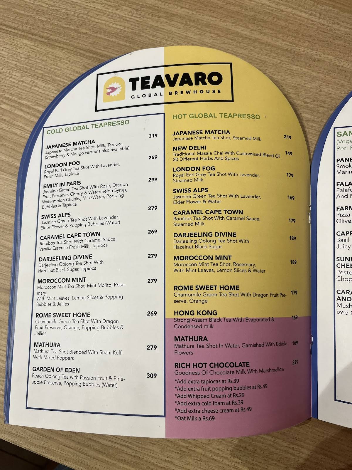 Teavaro - Global Brewhouse menu