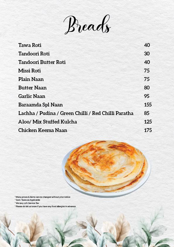 Baraamda menu