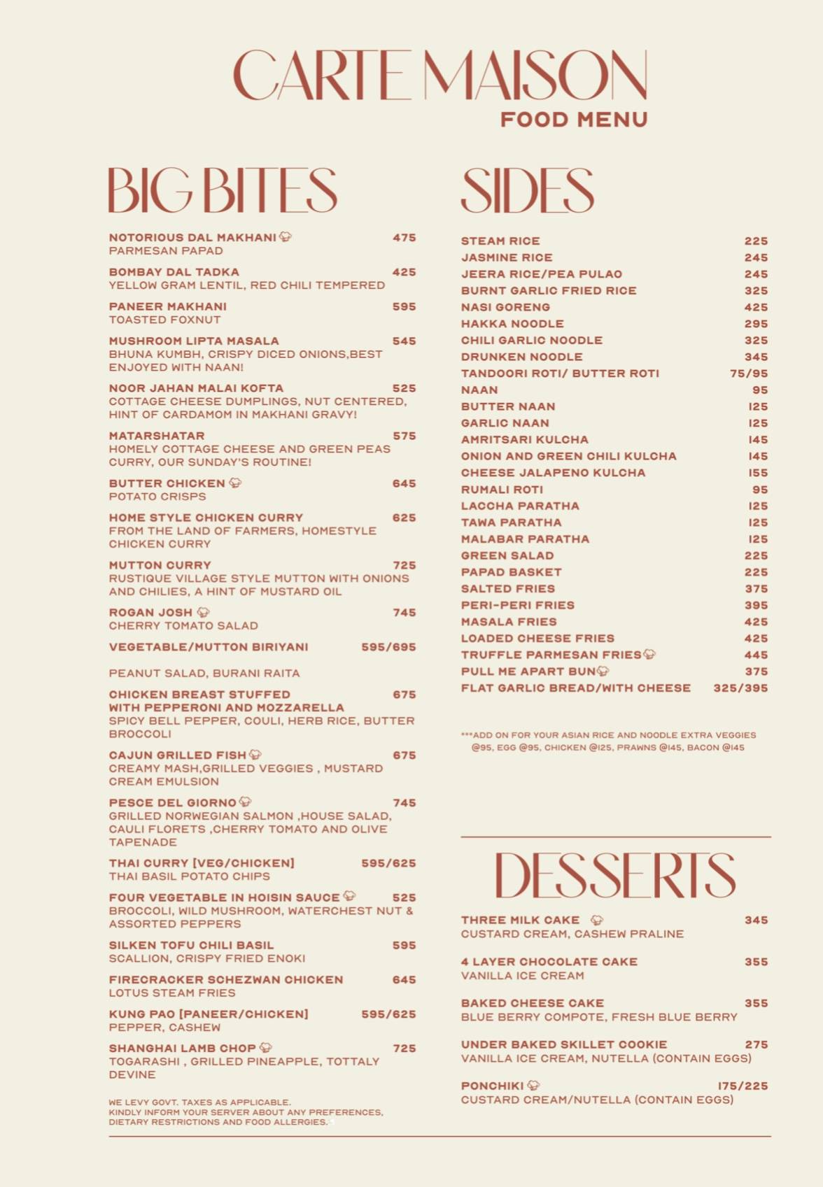 Notorious menu