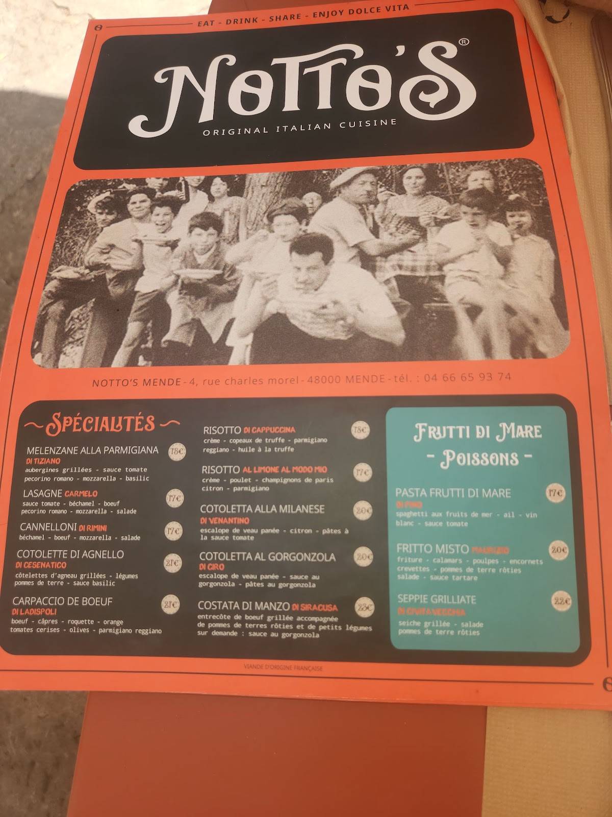 Menu de Notto’s