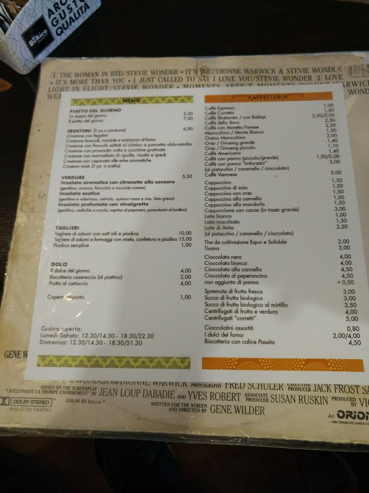 Menu di Nove100 caffè, libri e sangiovese 