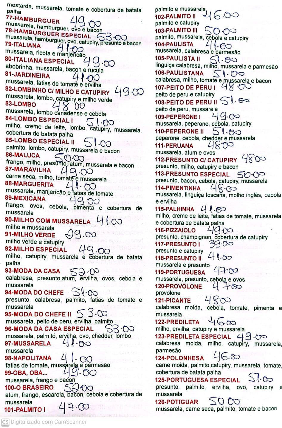 O Braseiro Pizzaria e Esfiharia cardápio