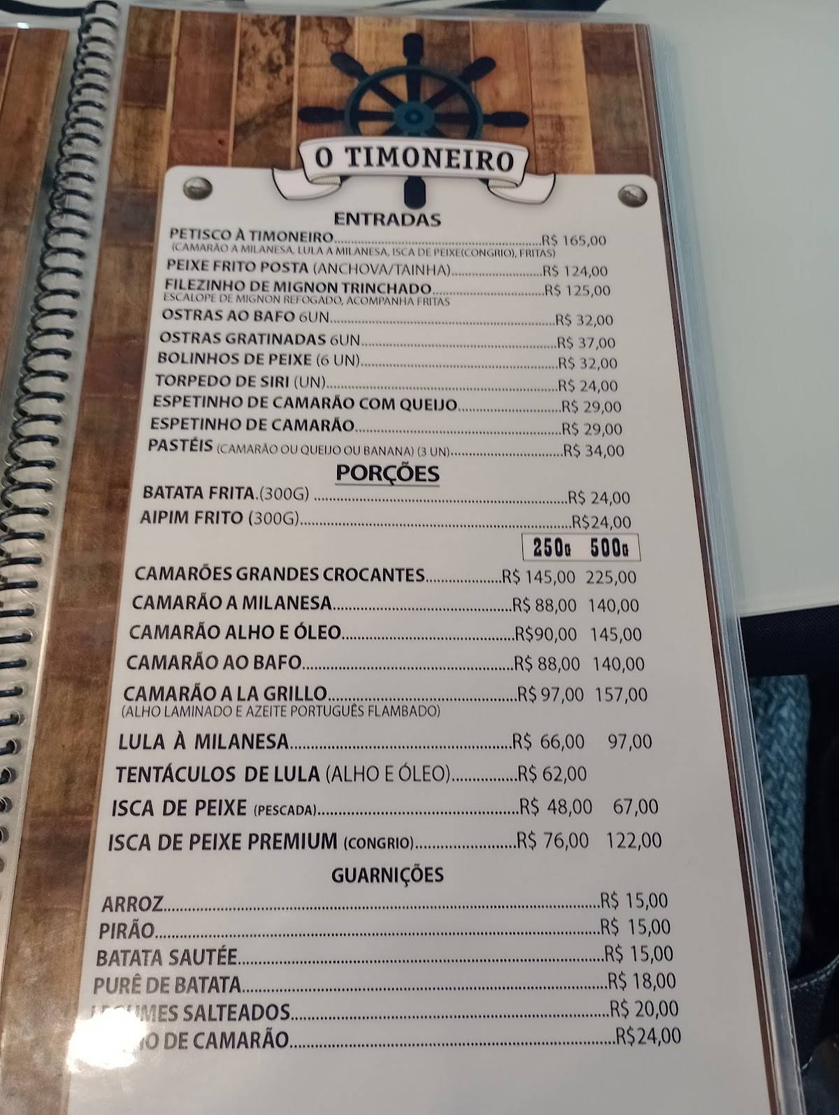 O Timoneiro cardápio