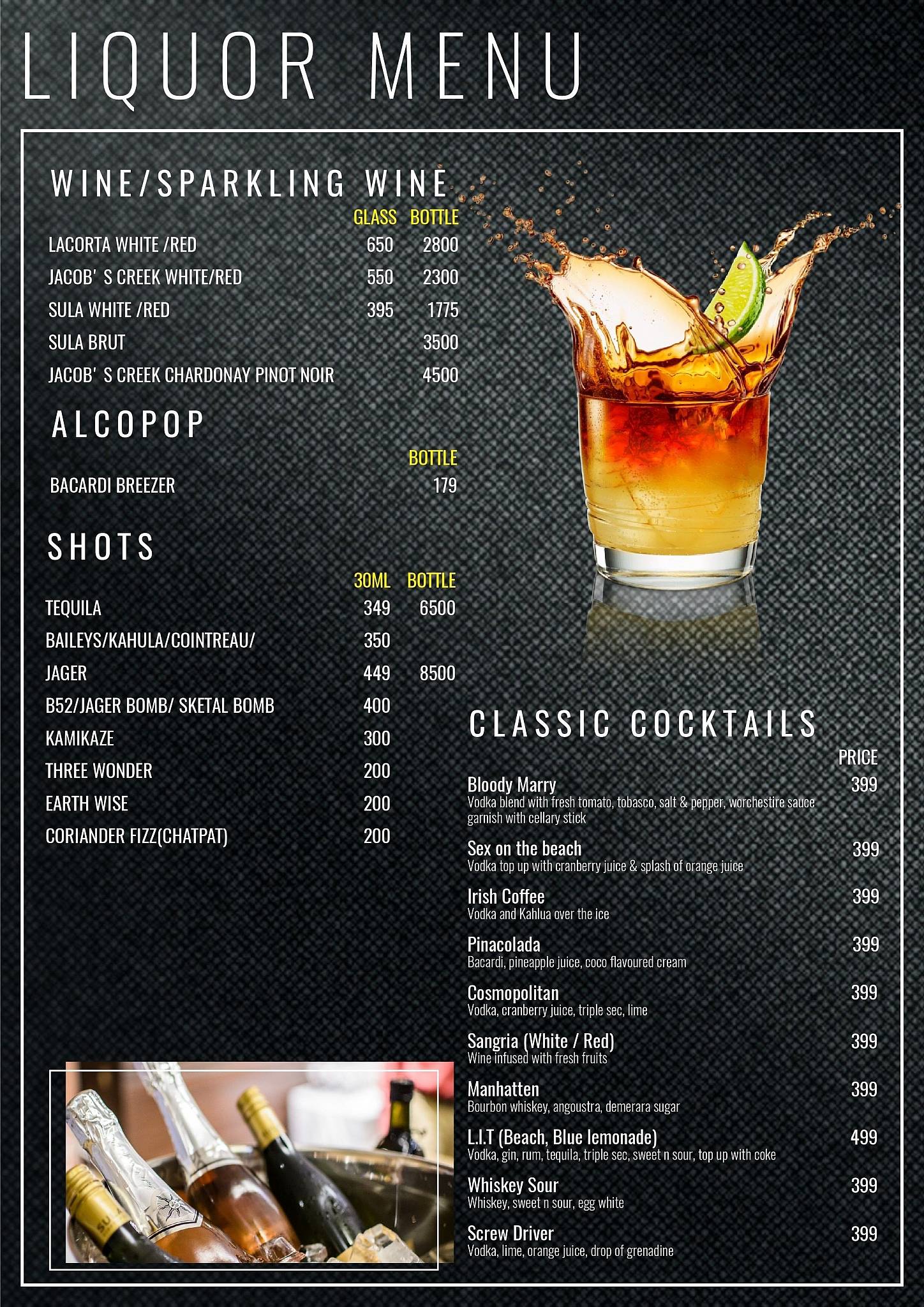 OJ’s Club menu