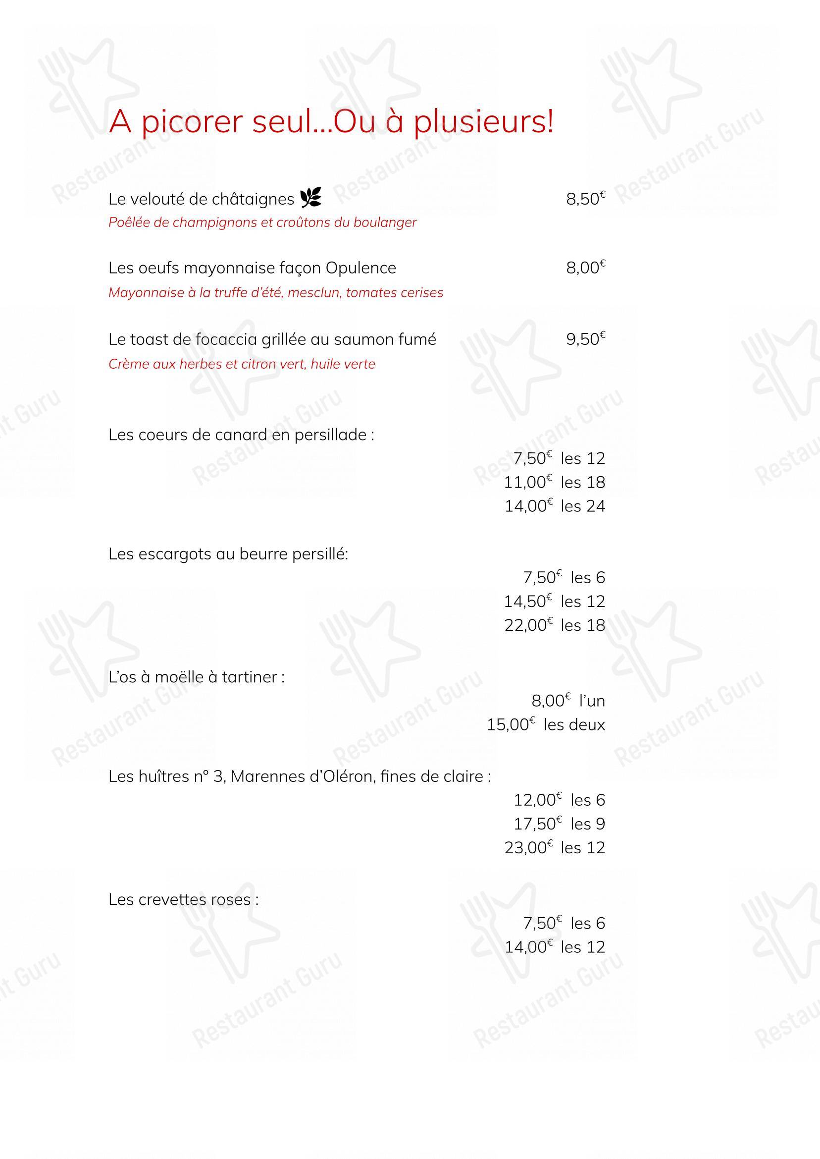 Menu pour OPULENCE restaurant