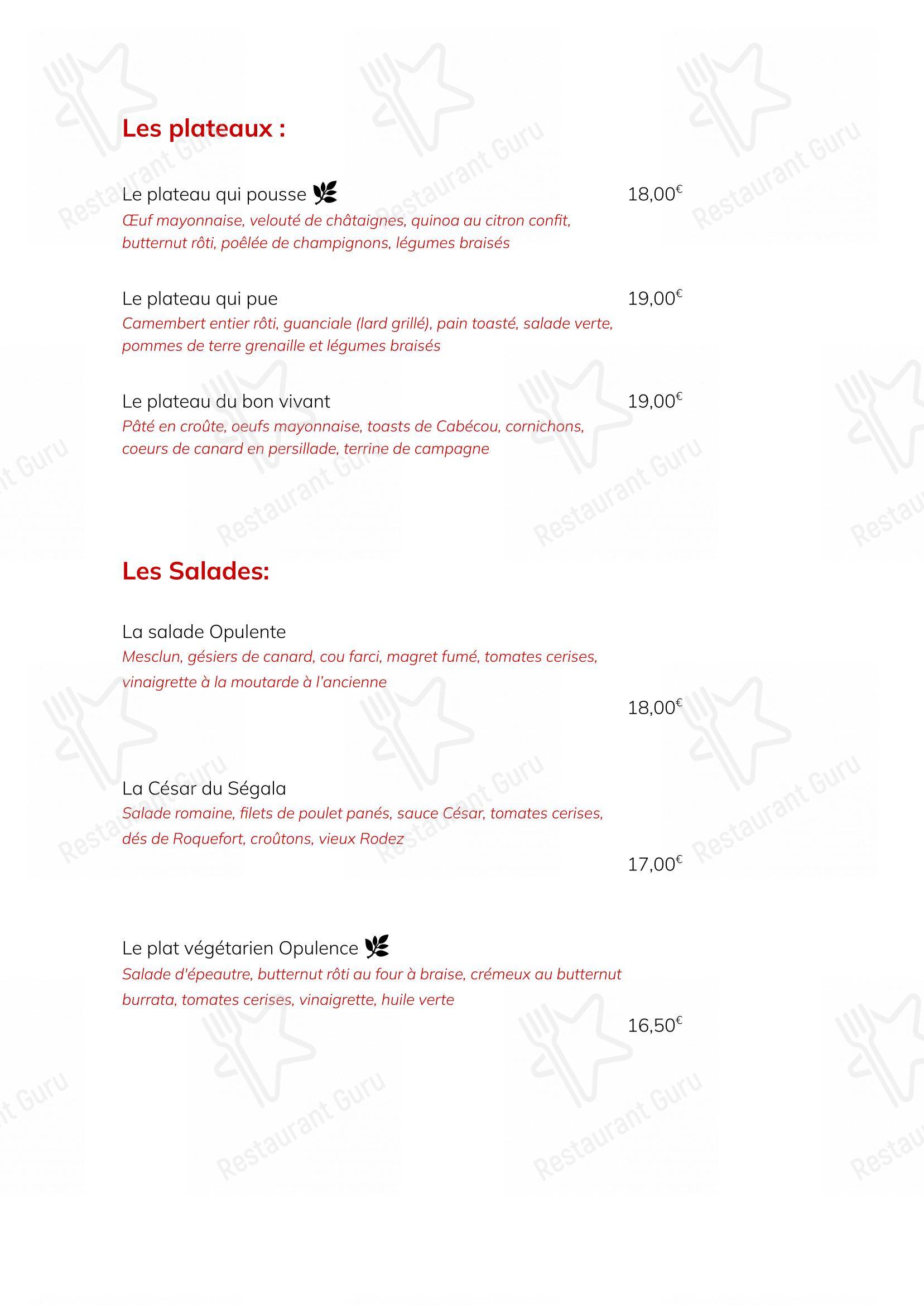 Menu pour OPULENCE - Menu