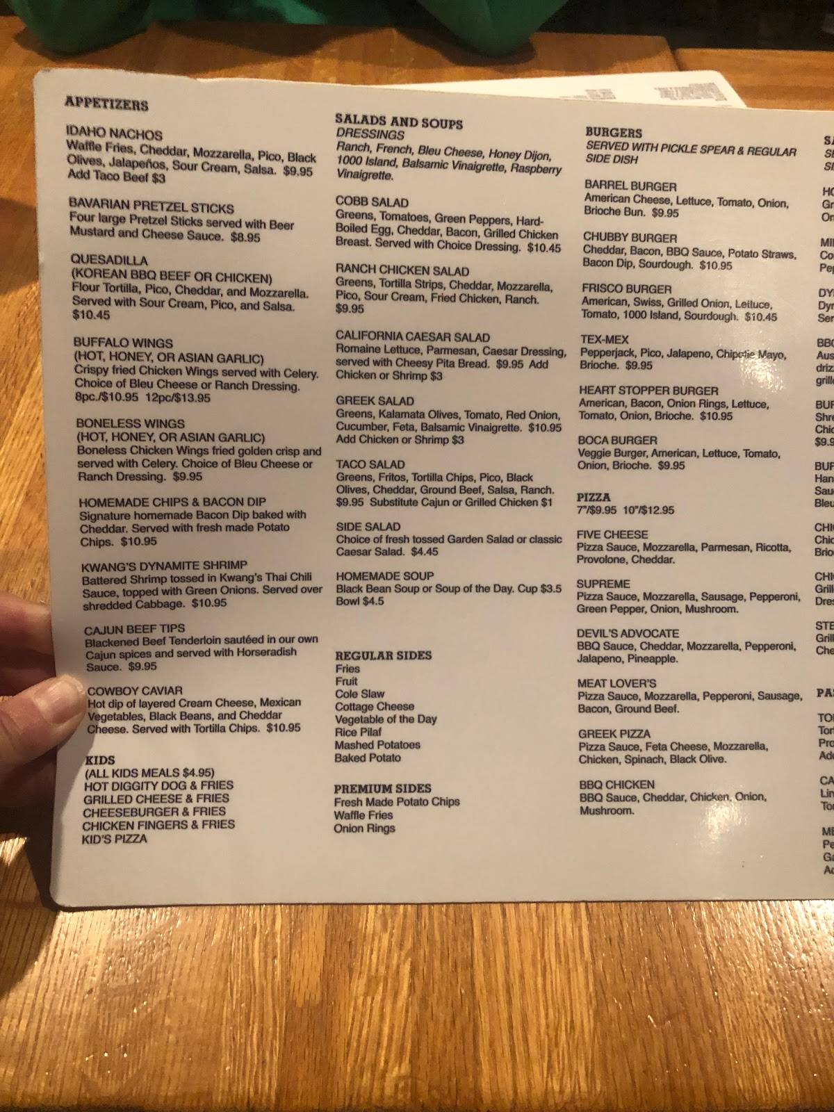 Menu at Oaken Barrel Brewing Company, Greenwood