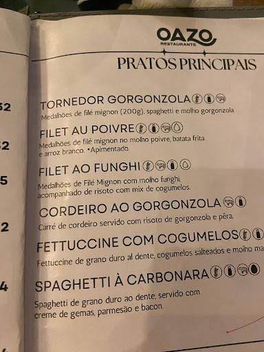 Oazo Restaurante cardápio