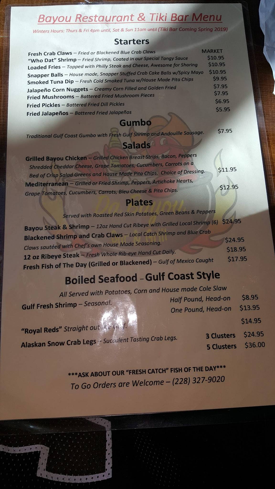 Menu at The Bayou Dockside Bar & Grill, Ocean Springs