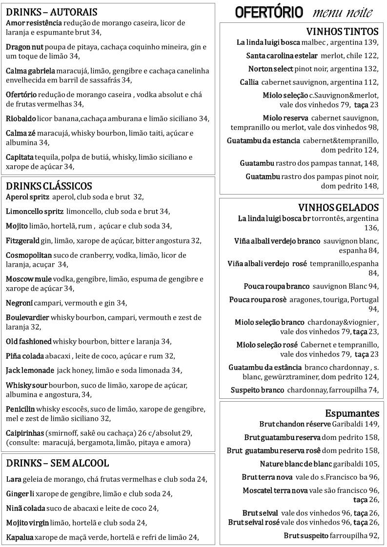 Ofertório Gastrobar cardápio