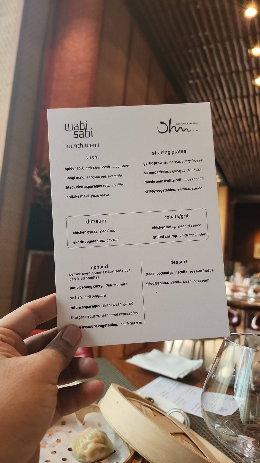 Ohm Restaurant menu