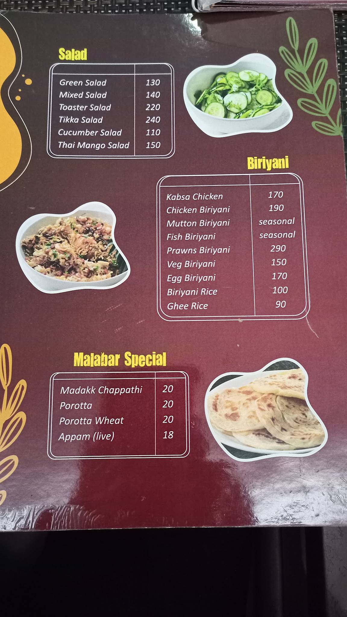Ojeen- The Taste of Malabar menu