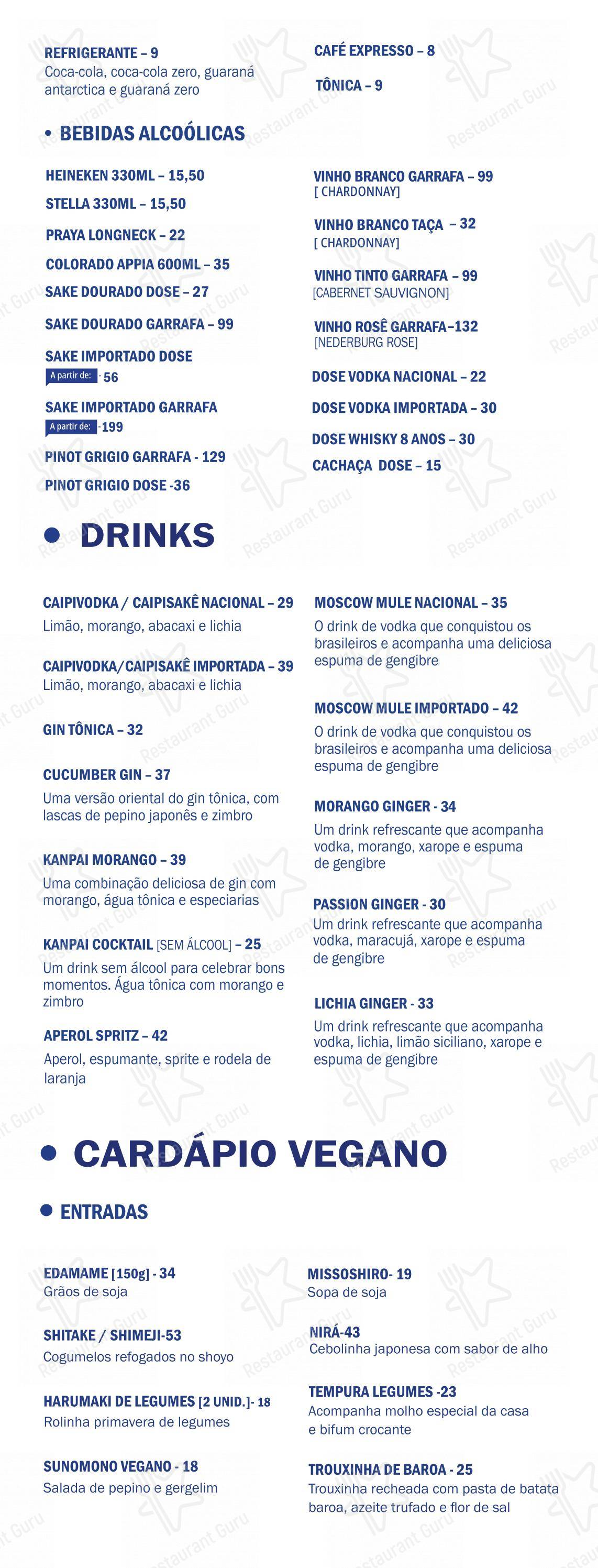 Menu bar para Oki Oki Gávea restaurante