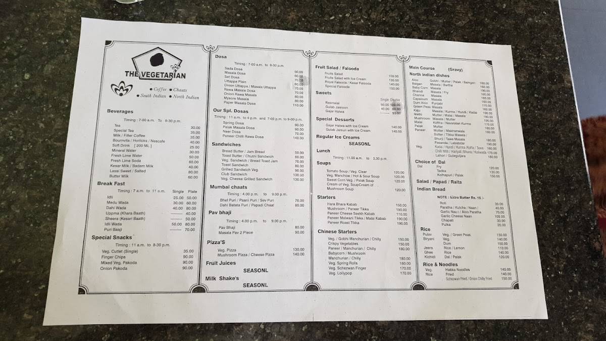 Om The Vegetarian ಓಂ ದ ವೆಜಿಟೇರಿಯನ್ menu