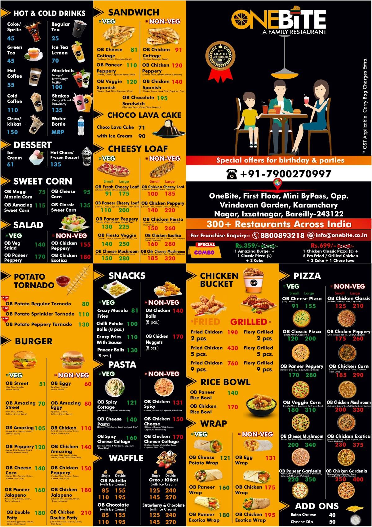 OneBite Restaurant & Cafe menu