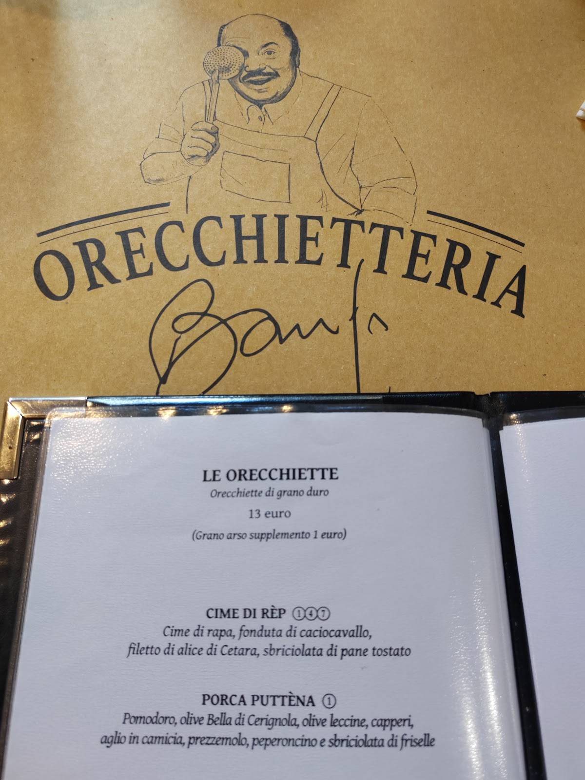 Menu di Orecchietteria Banfi 