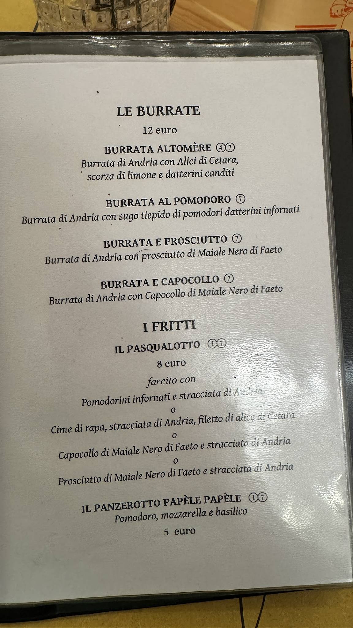 Menu di Orecchietteria Banfi 