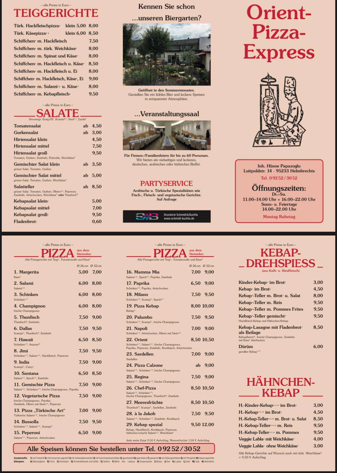 Speisekarte von Orient Pizza Express, Helmbrechts