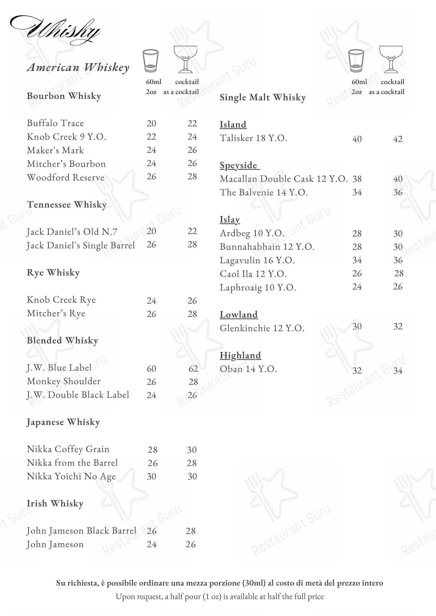 Menu di Oro Bistrot - Menu bar