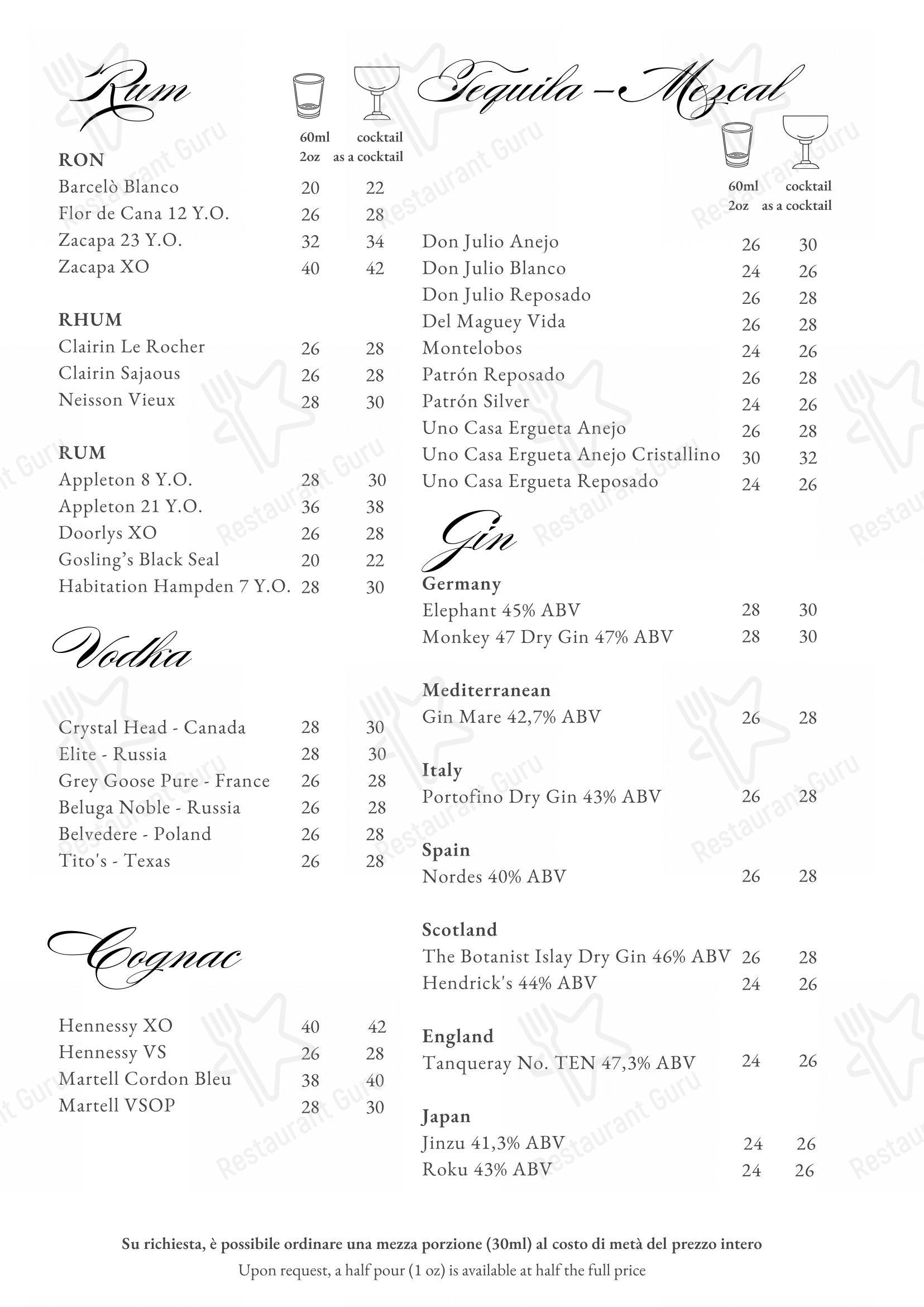 Menu bar per Oro Bistrot pub & bar
