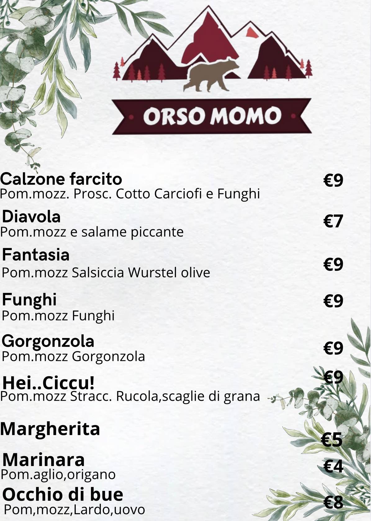 Menu di Orso Momo 