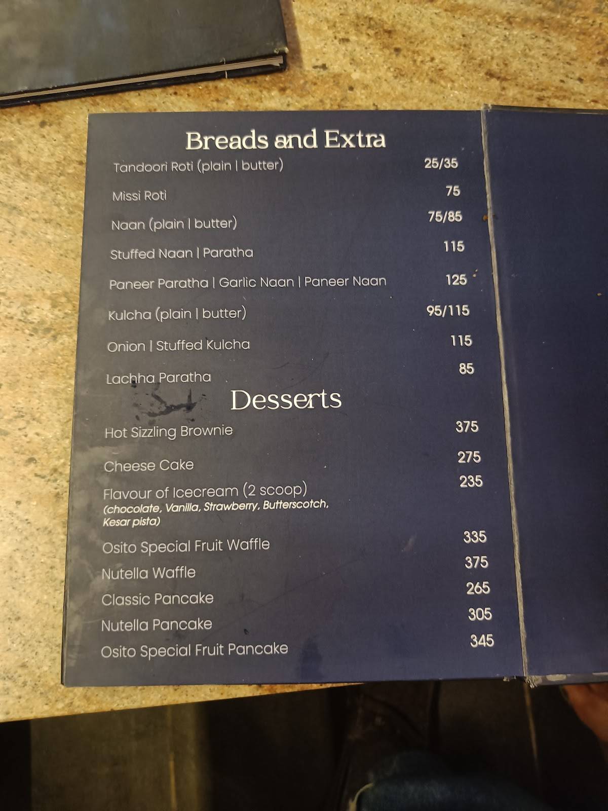 Osito Jaipur menu