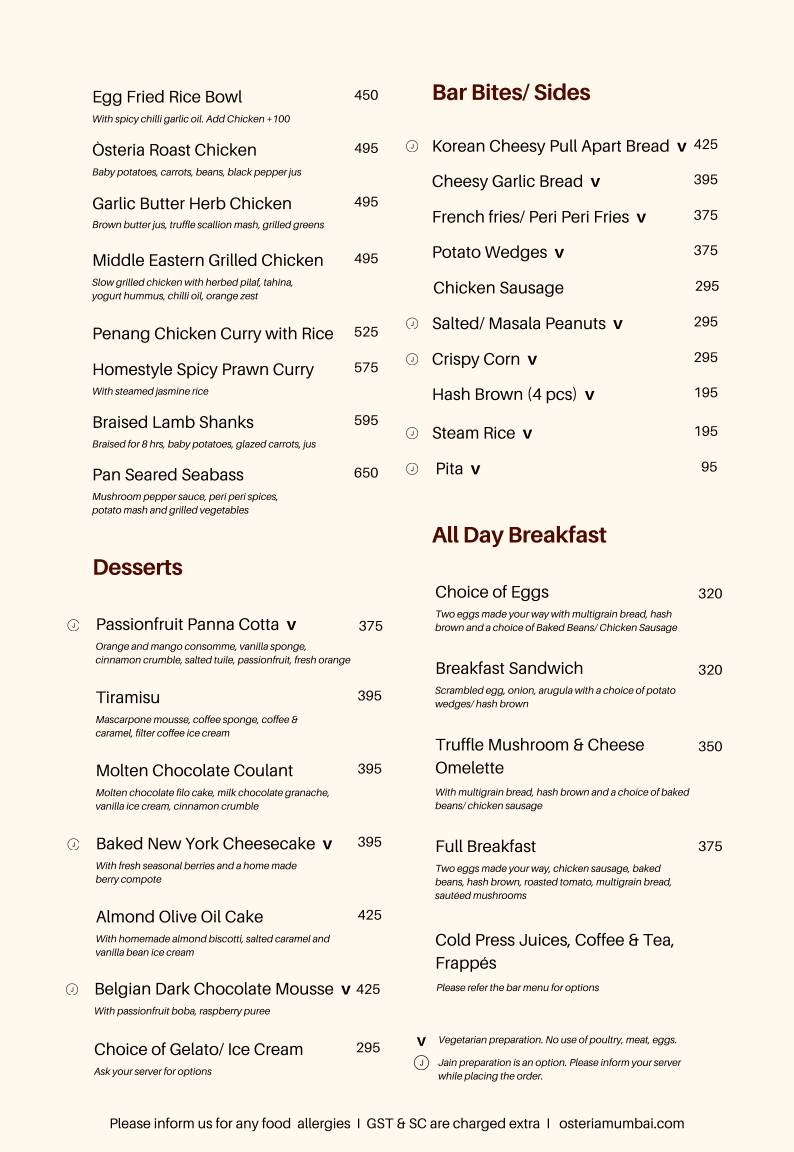 Òsteria menu