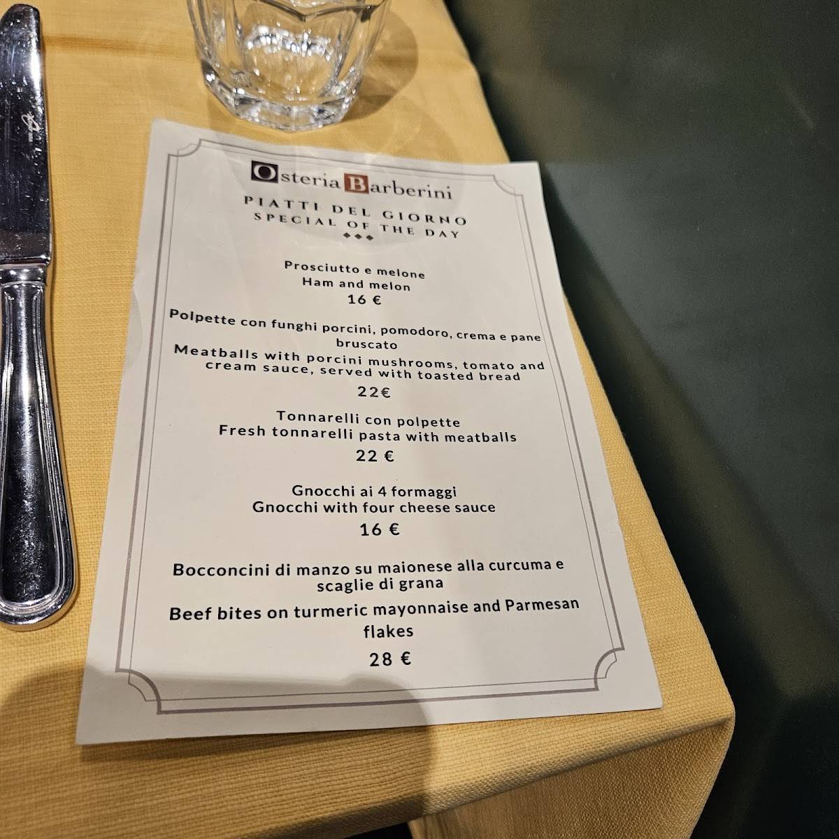 Menu di Osteria Barberini 