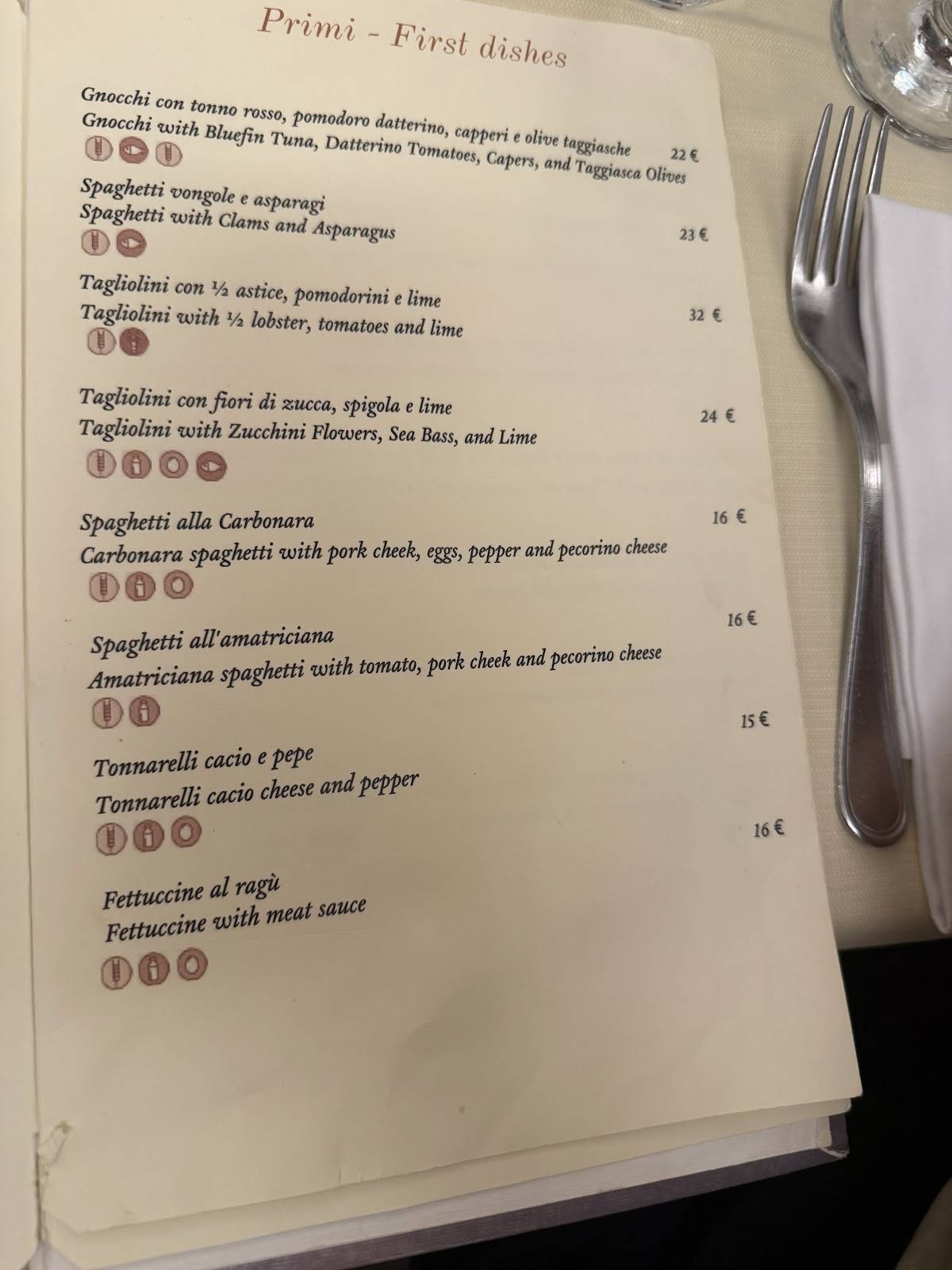 Menu de Osteria Barberini