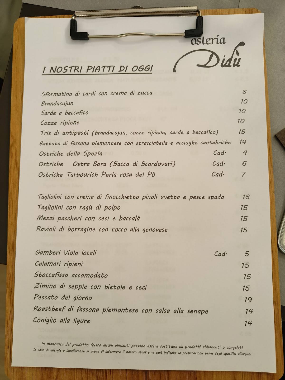 Menu di Osteria Didu 