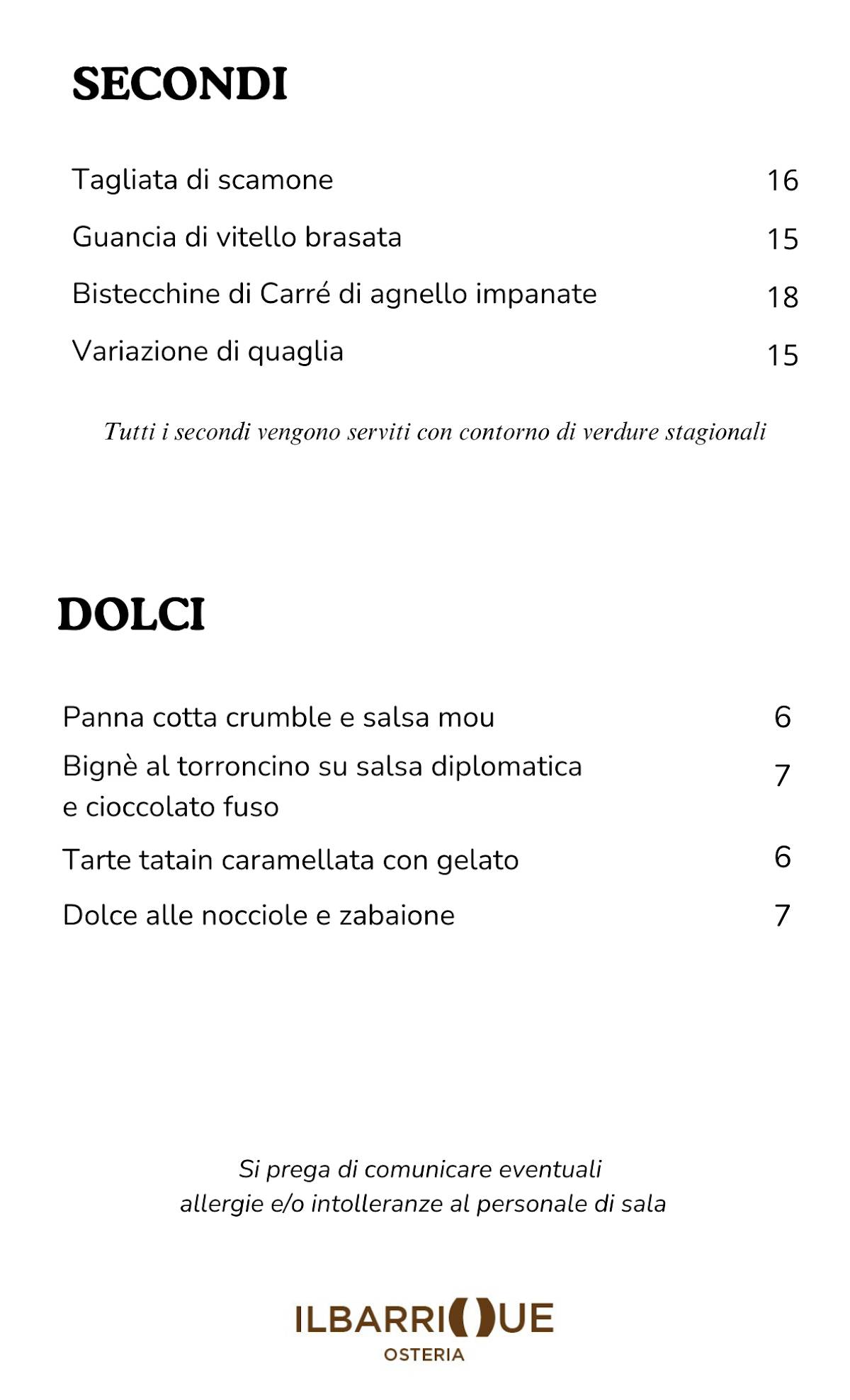 Menu di Osteria Il Barrique 