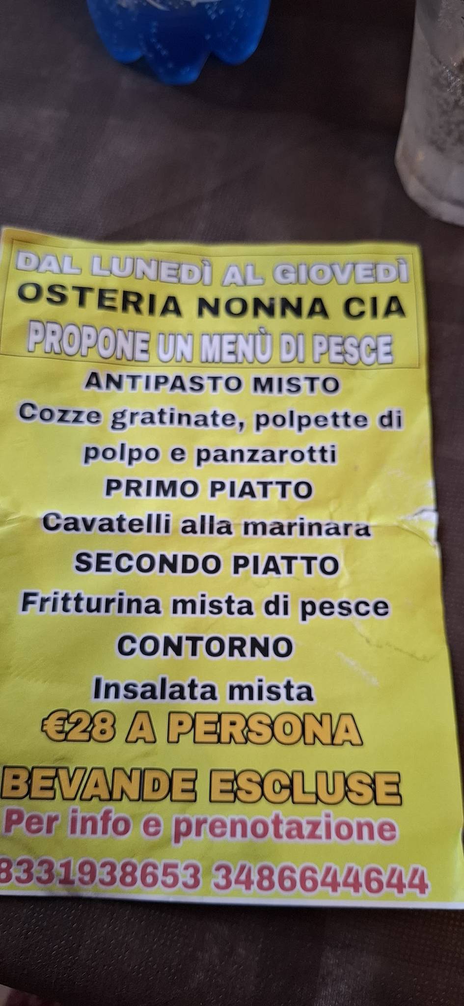 Menu di Osteria Nonna Cia 