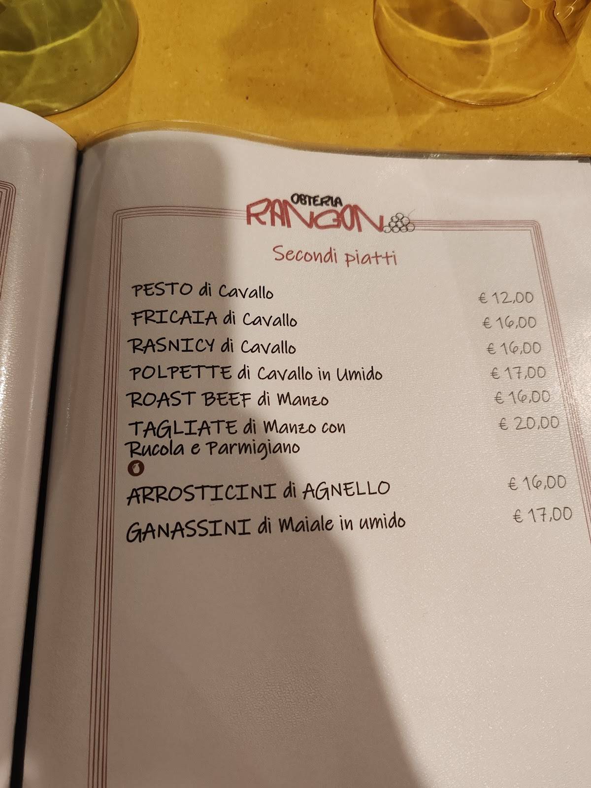 Menu di Osteria Rangon 