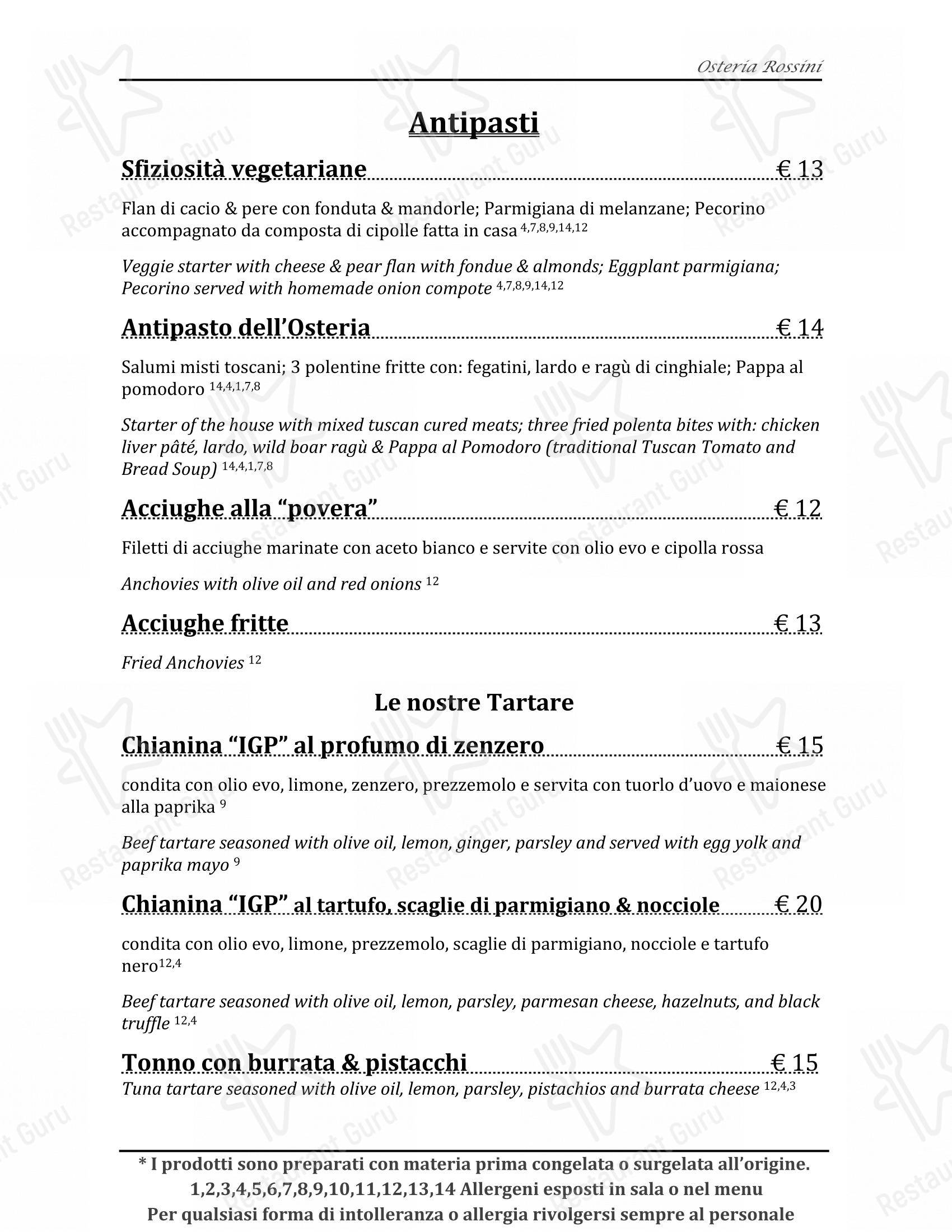 Menu per Osteria Rossini in Pisa