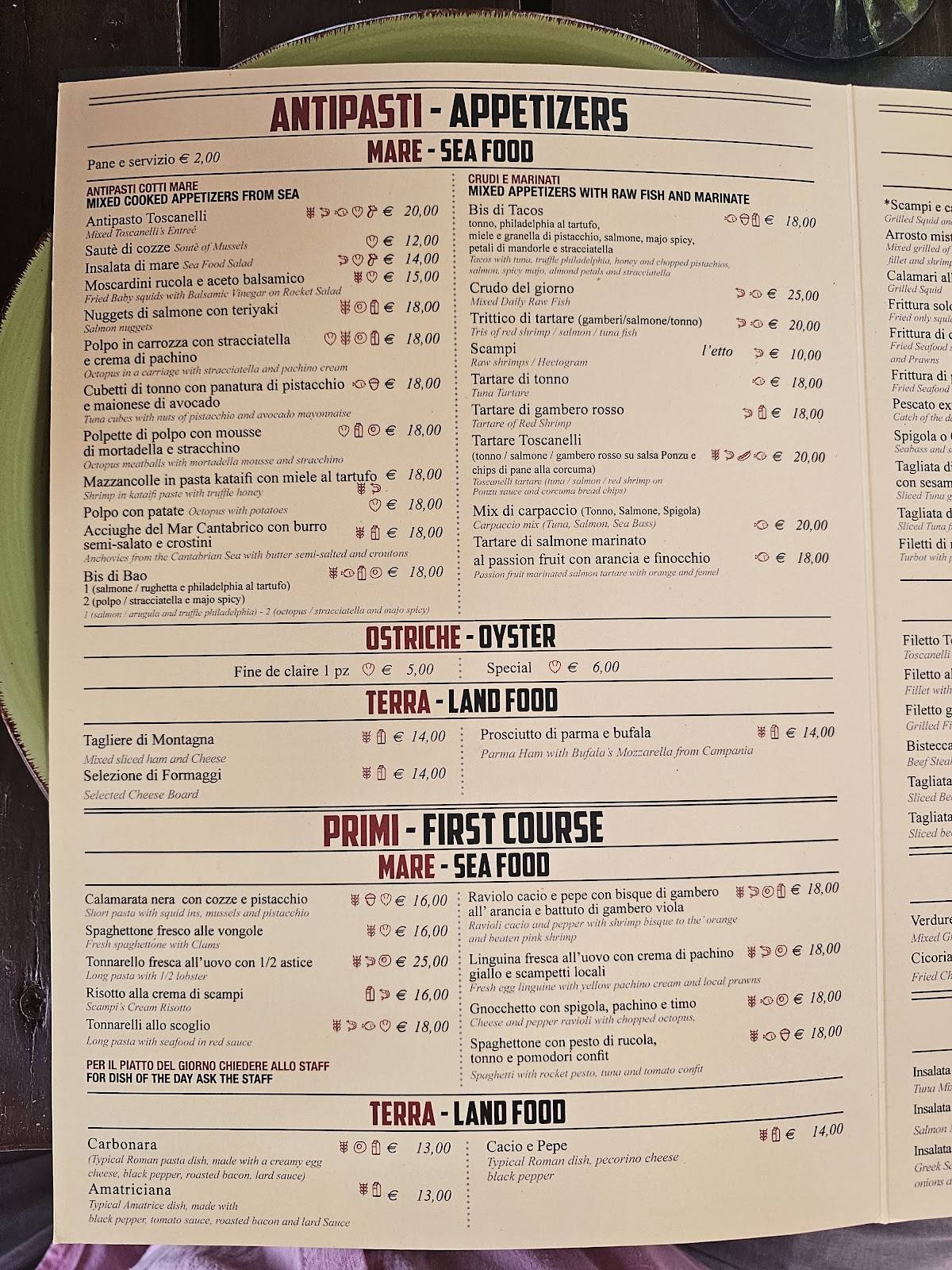 Menu di Osteria Toscanelli 