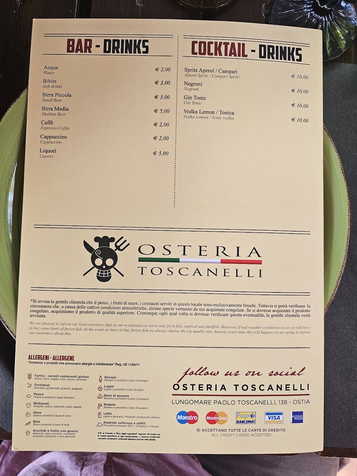 Menu di Osteria Toscanelli 