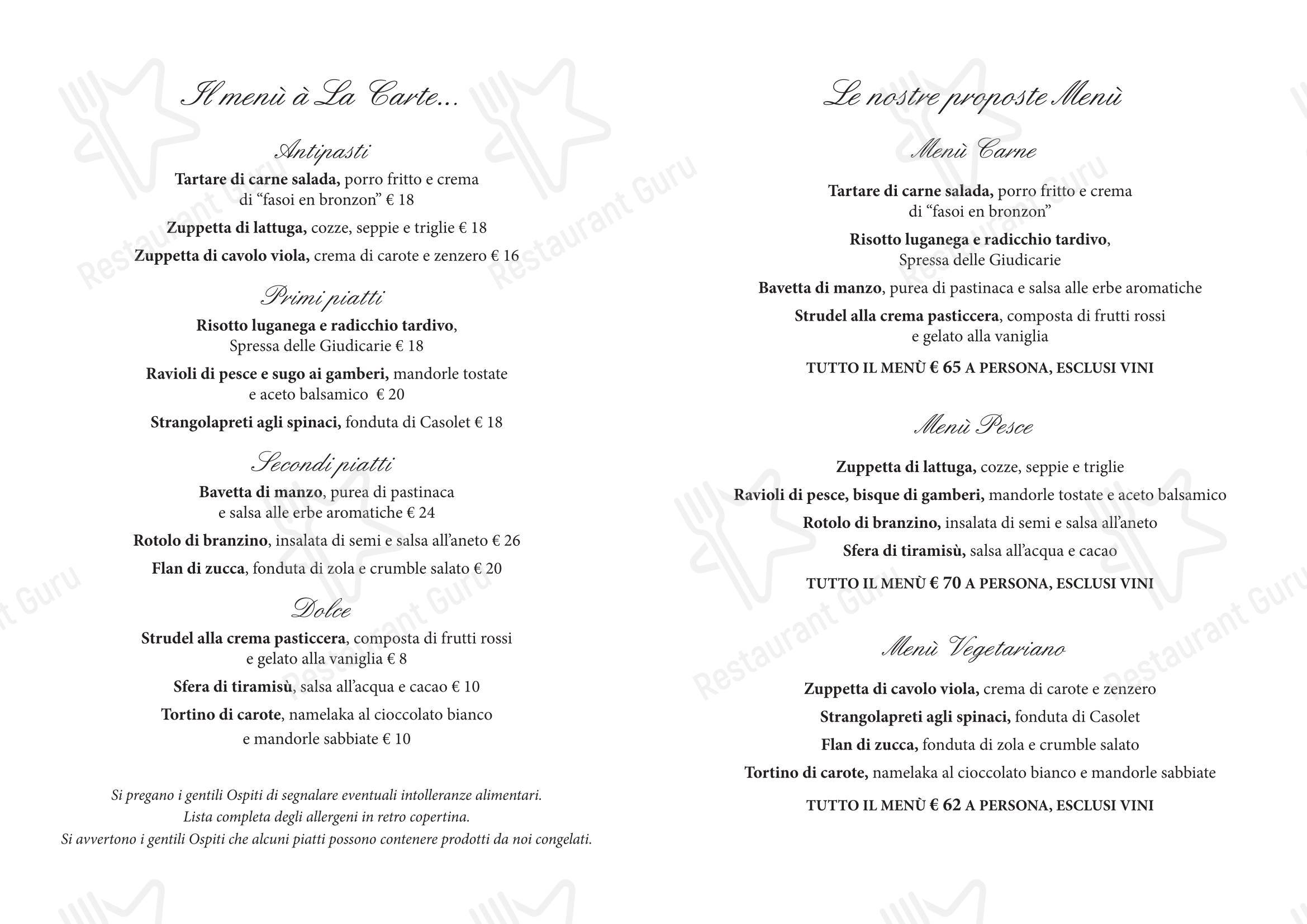 Osteria a le Due Spade in Trento - Menu