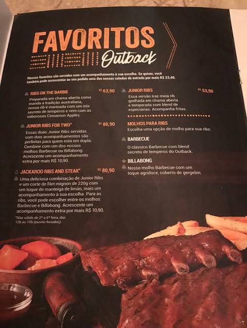 Outback Steakhouse cardápio