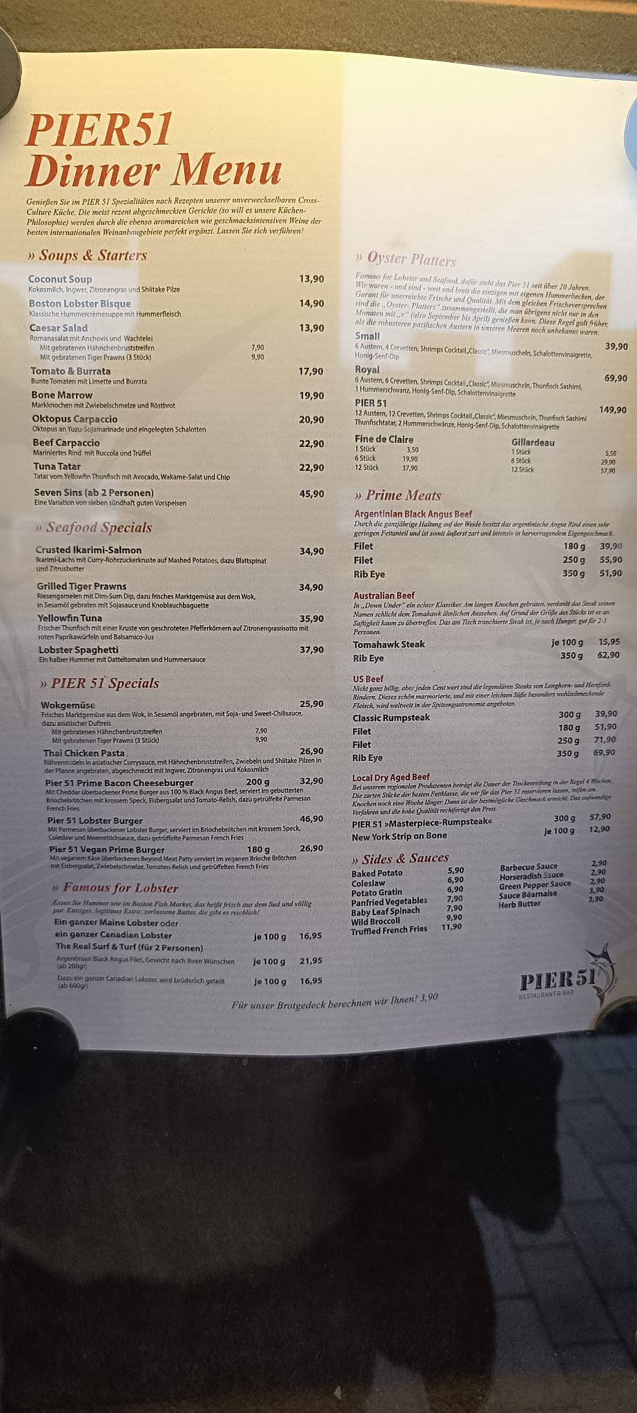 Menu de PIER 51 Restaurant & Steakhaus Stuttgart