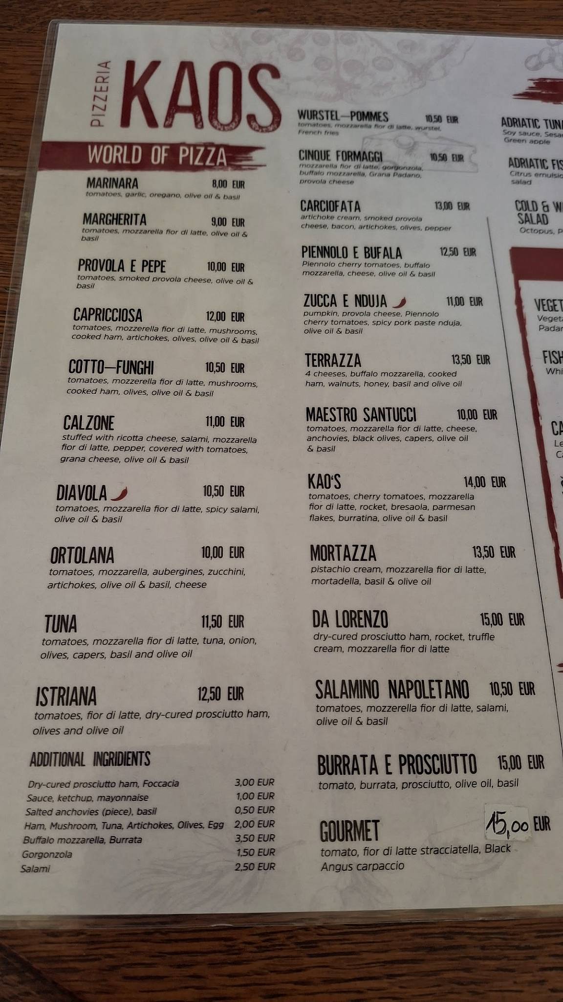 Menu di PIZZERIA KAOS 