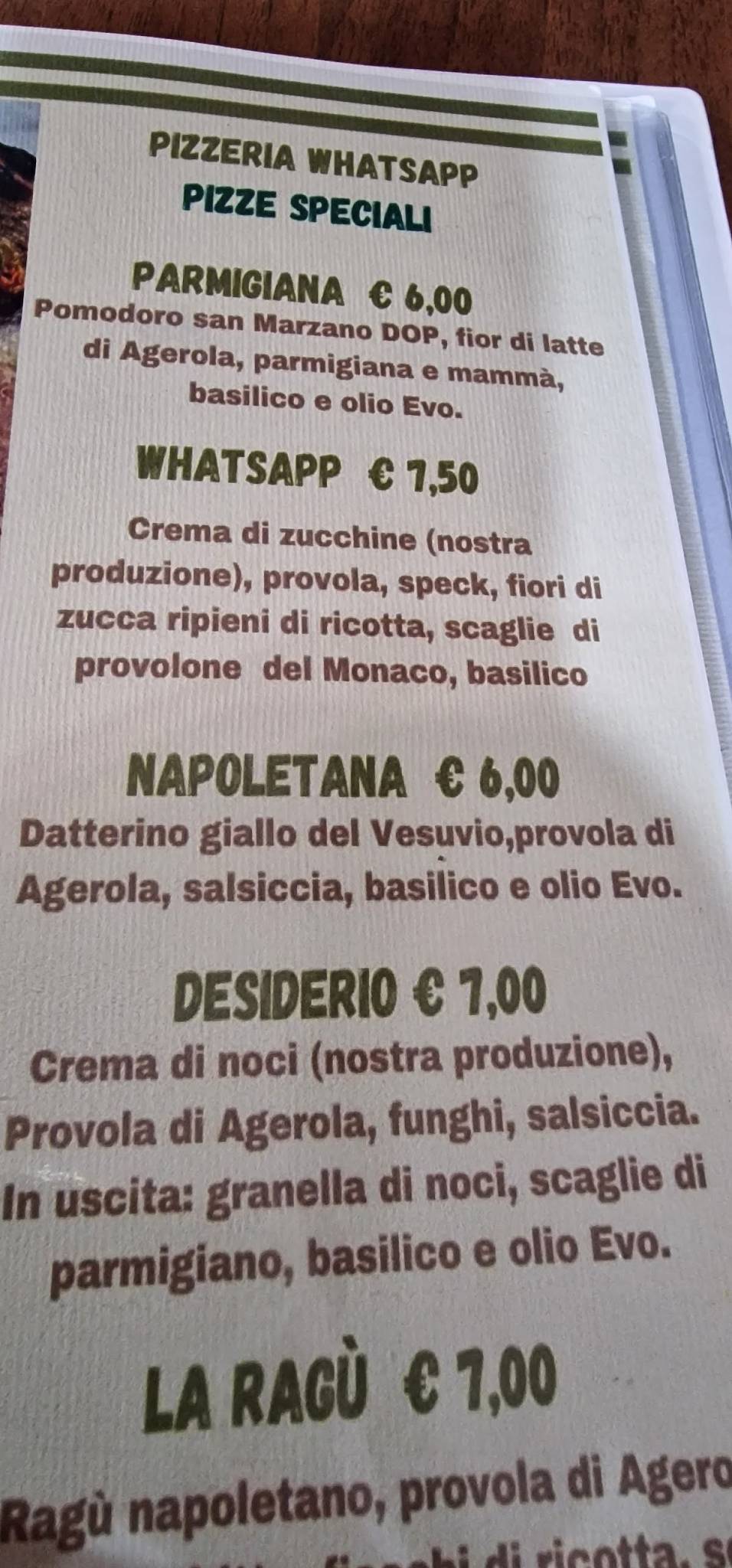 Menu di PIZZERIA WHAZZUP 