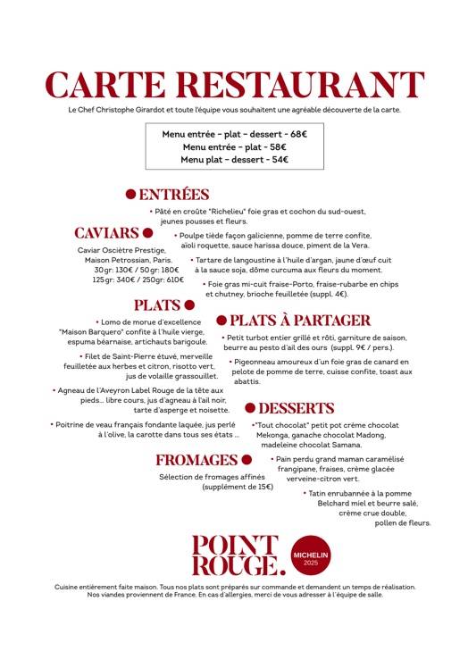 Menu de Restaurant Point Rouge Bordeaux